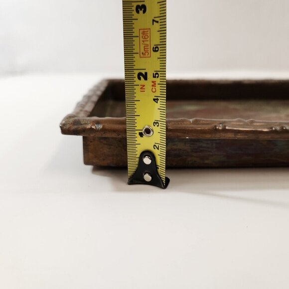 Chinese Copper Serving Tray Dragon Fish Symbols Bamboo Motif Antique 26x8" - Picture 11 of 14